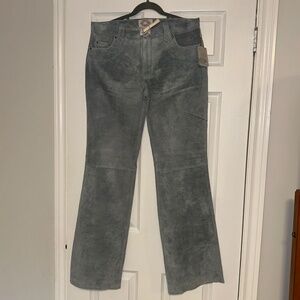 Vintage Skotts Suede Pants Size 14 Blue Washable Suede Western Boho Chic 90s NWT